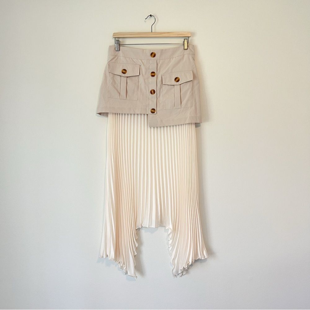 Commense Asymmetrical Pleated Midi Skirt NEW Size Large in Cream - Picture 4 of 10